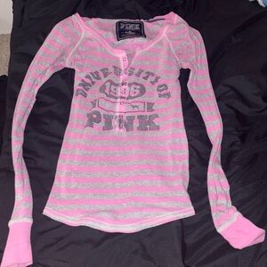 PINK Victoria's Secret Gray and Pink Fitted Henley